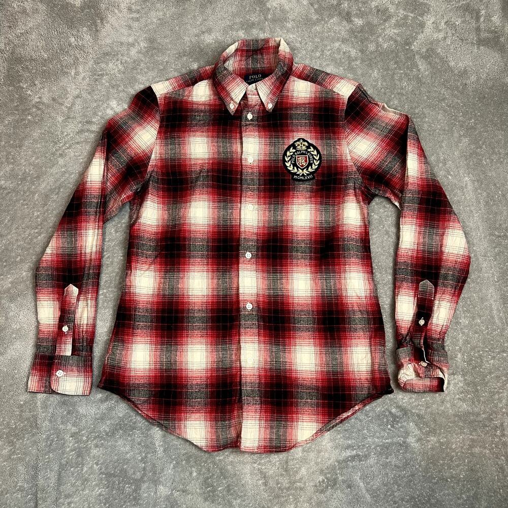 Polo Ralph Lauren Plaid Flannel Button Down Mens M Classic FIt Red Crest Logo